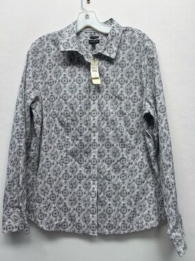 Talbots women’s 16  Black & White Patterned Long-Sleeve Shirt